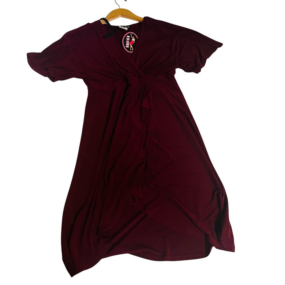 Paper Doll Ruffle Short Sleeve Dress Size S Small Burgundy NWT